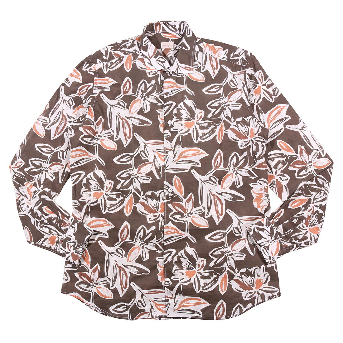 Rakuten - 【42】 Brancaccio ブランカッチャ 長袖シャツ SG00Y0 ブラウン 茶 ボタニカル コットン リネン混 並行輸入品 ラッピング無料 送料無料 35138-42