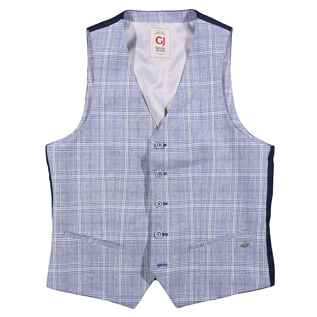 Rakuten - 【L】 GAUDI ガウディ ジレ 91113O3502 ブルー 青 グレンチェック 麻・リネン リネン混 並行輸入品 ラッピング無料 送料無料 35155-l