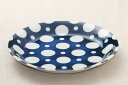 パスタ皿 26cm コバルト ドット 水玉 おしゃれ 大皿 日本製 美濃焼 カフェ食器 洋食器 深皿 丸皿 ディナープレート パスタプレート