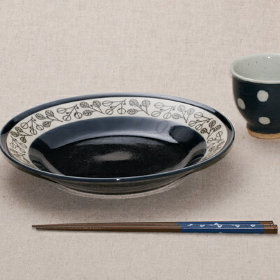 更紗 24cm大皿 8.0皿 ディナープレート カレー皿 パスタプレート 紺色 和食器　日本製 カネ定