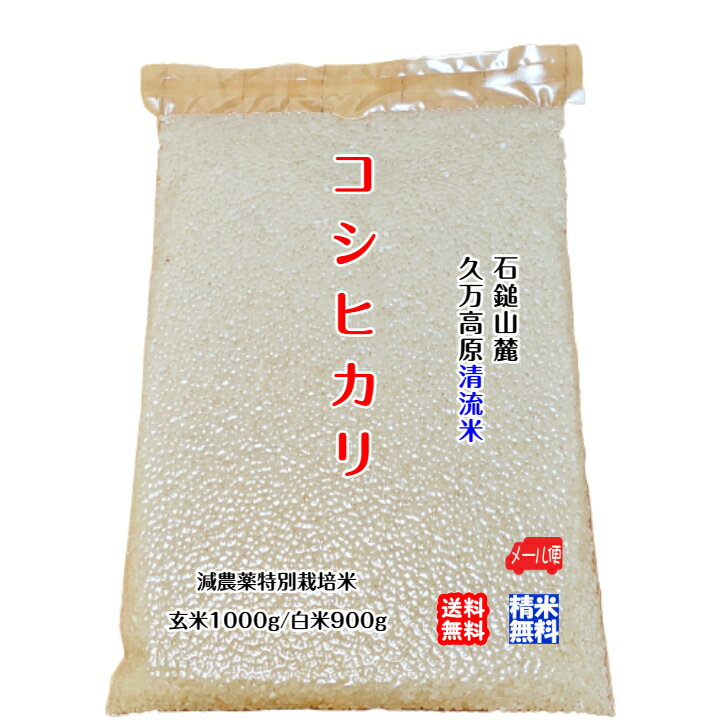 コシヒカリ （玄米1000g/白米900g） 2023年産 愛媛 石鎚山麓 久万高原 清流米 減農薬 特別栽培米 高原清流が育んだお米 百姓直送 メール便 送料無料 宇和海の幸問屋 愛媛百貨店