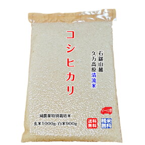 コシヒカリ 玄米1000g/白米900g 2023年産 愛媛 石鎚山麓 久万高原 清流米 減農薬 特別栽培米 高原清流が育んだお米 百姓直送 メール便 送料無料 宇和海の幸問屋 愛媛百貨店