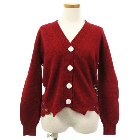 【中古】コート CO|TE 美品 ニット カーディガン 切替 レース 19A-KN025 ウール カシミヤ混 イタリア製 赤 レッド 36 トップス レディース 【ベクトル 古着】 221225
