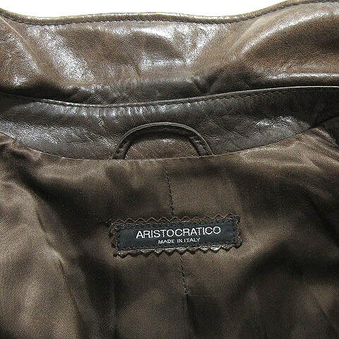 【中古】アリストクラティコ ARISTOCRATICO レザージャケット リアルレザー 本革 テーラード 3B イタリア製 茶 ブラウン TG44 メンズ 【ベクトル 古着】 240524
