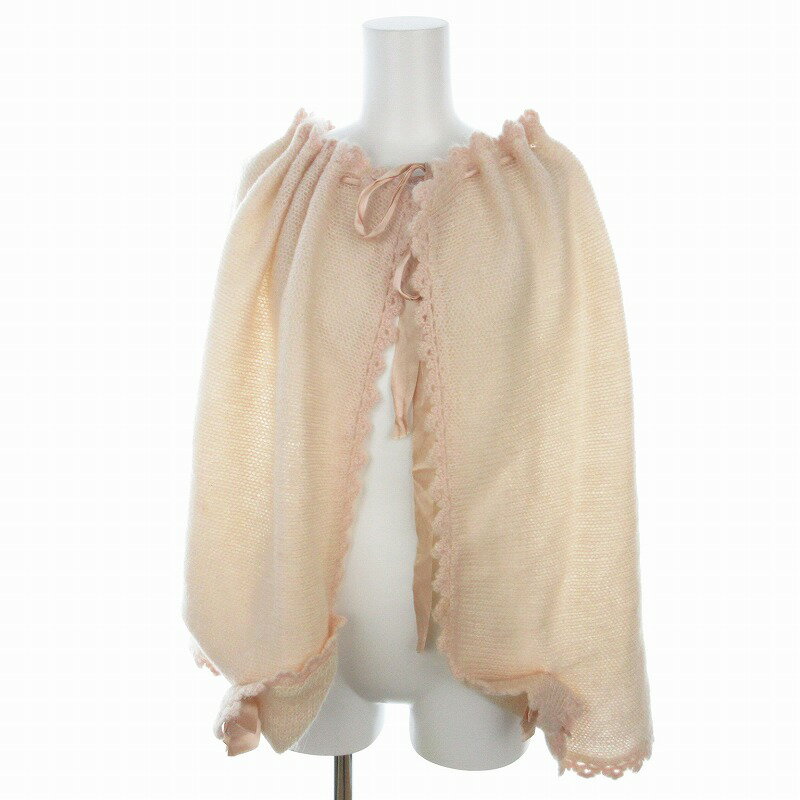 【中古】イクコ IKUKO ポンチョ ショール ニット レース リボン モヘア混 ピンク /US レディース 【ベクトル 古着】 241016
