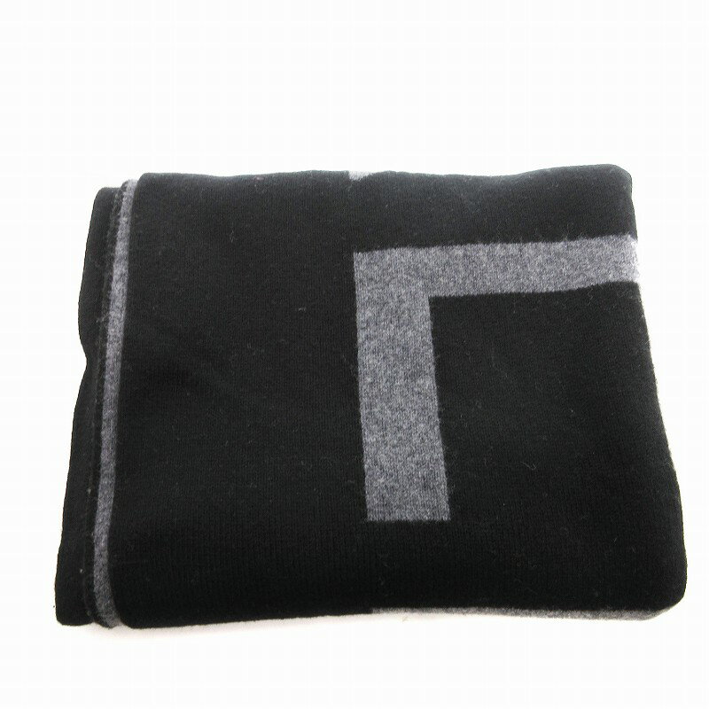 【中古】テッドベーカー TED BAKER 美品 大判マフラー ショール ロゴ バイカラー 黒 ブラック グレー /..