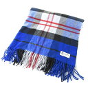 【中古】ジョンストンズオブエルガン Johnstons of Elgin カシミヤ ストール ショール 大判 チェック フリンジ ブルー 青 レディース 【ベクトル 古着】 250510(4)