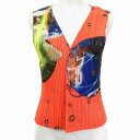 【中古】プリーツプリーズ PLEATS PLEASE イッセイミヤケ 美品 PP02-JE101 横尾忠則 MILLENNIUM KRISHNA VEST カットソー プリーツ ベスト ミレニアムクリシュナ 宇宙 総柄 3 L オレンジ レディース 【ベクトル 古着】 250627