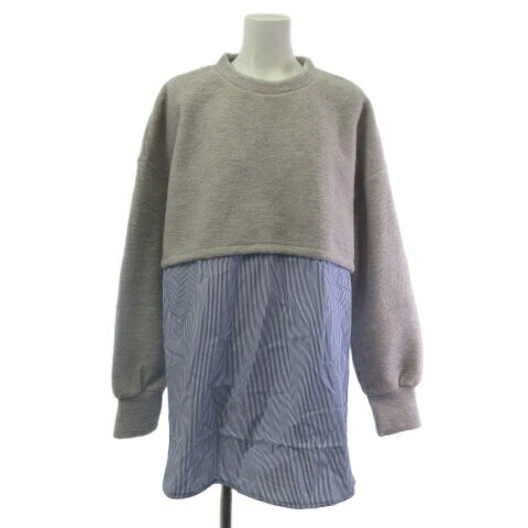 【中古】未使用品 アロムリリー Arumlily タグ付き ニット シャツレイヤード風 ストライプ グレー F レディース 【ベクトル 古着】 250814