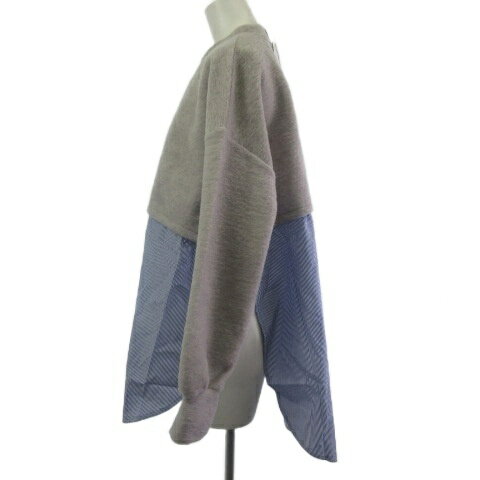 【中古】未使用品 アロムリリー Arumlily タグ付き ニット シャツレイヤード風 ストライプ グレー F レディース 【ベクトル 古着】 250814