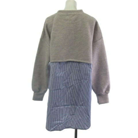 【中古】未使用品 アロムリリー Arumlily タグ付き ニット シャツレイヤード風 ストライプ グレー F レディース 【ベクトル 古着】 250814