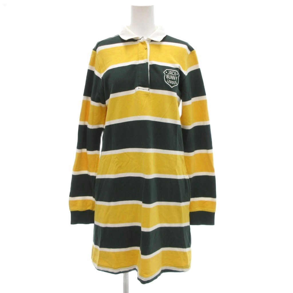 【中古】ジャックバニー JACK BUNNY ゴルフウェア ロングポロシャツ ワンピース ひざ丈 ボーダー 2 黄 イエロー 緑 グリーン /JS ■GY45 レディース 【ベクトル 古着】 250819