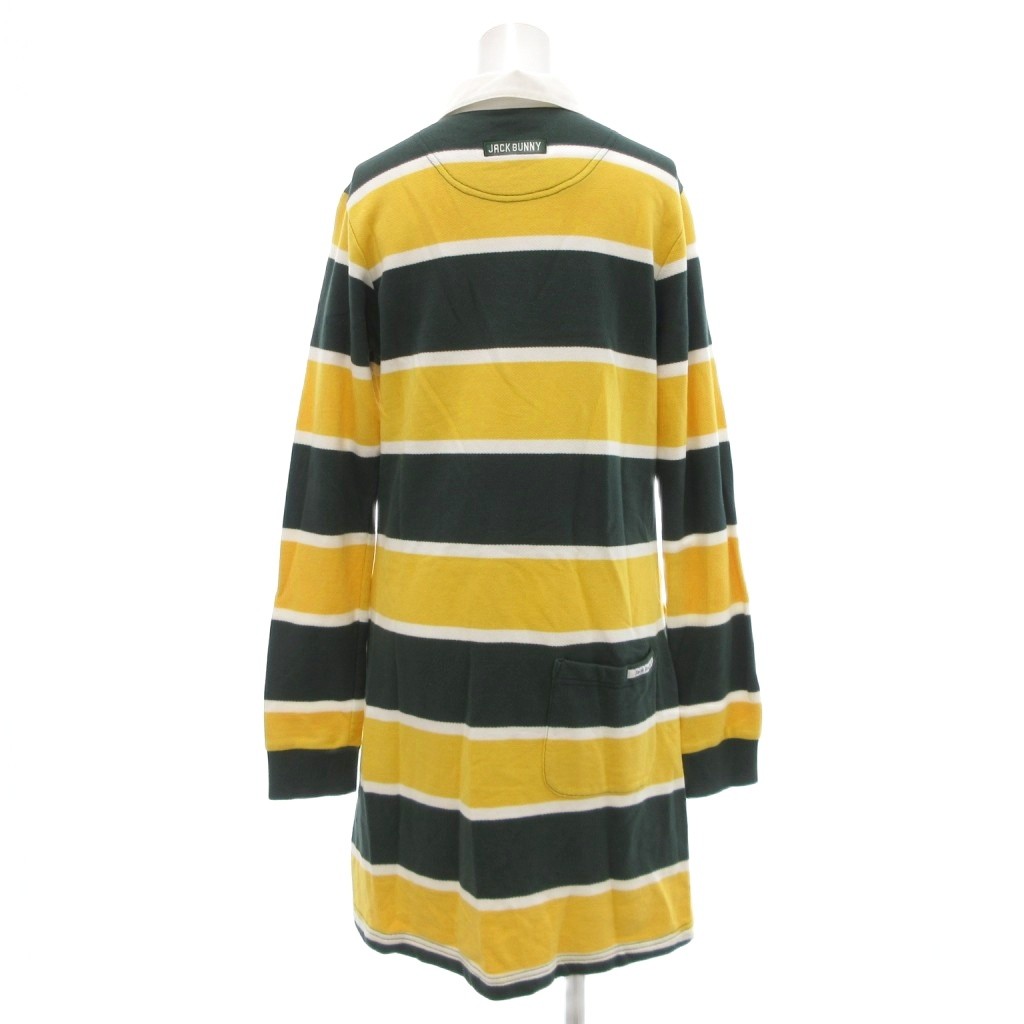【中古】ジャックバニー JACK BUNNY ゴルフウェア ロングポロシャツ ワンピース ひざ丈 ボーダー 2 黄 イエロー 緑 グリーン /JS ■GY45 レディース 【ベクトル 古着】 250819