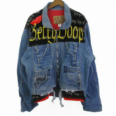 【中古】トゥーキュート TOO CUTE 90's BETTY BOOP ベティ デニムジャケット ブルゾン 切替 青 インディゴブルー L ■GY45 メンズ 【ベクトル 古着】 250817