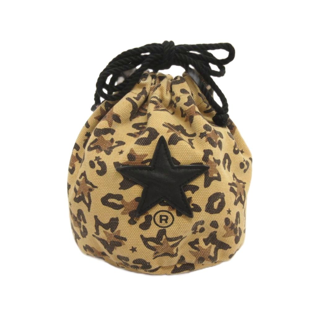 【中古】コンバース CONVERSE TOKYO 巾着 ポーチ アニマル ヒョウ柄 レオパード 星ワッペン ベージュ ..