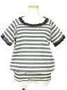トリココムデギャルソン tricot COMME des GARCONS 半袖 カットソー ボーダー フリル ウール混 オフ白 グレー M AD2002 春夏 レディース 【ベクトル 古着】【中古】 160823