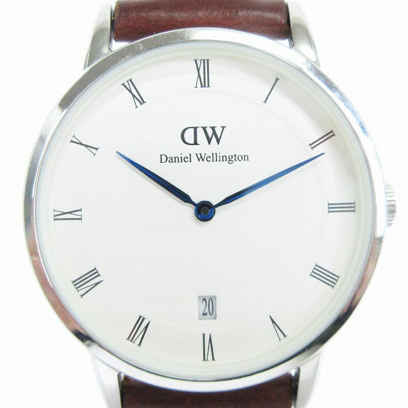 【中古】ダニエルウェリントン DANIEL WELLINGTON 腕時計 アナログ クオーツ 2針 デイデイト B34S2 バンドレザー 文字盤白 ブラウン 茶 メンズ 【ベクトル 古着】 231027