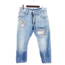 【中古】ディースクエアード DSQUARED2 デニム ジーンズ クロップドパンツ ワッペン ダメージ加工 コットン インディゴ 38 XS位 ■N0 レディース 【ベクトル 古着】 240124