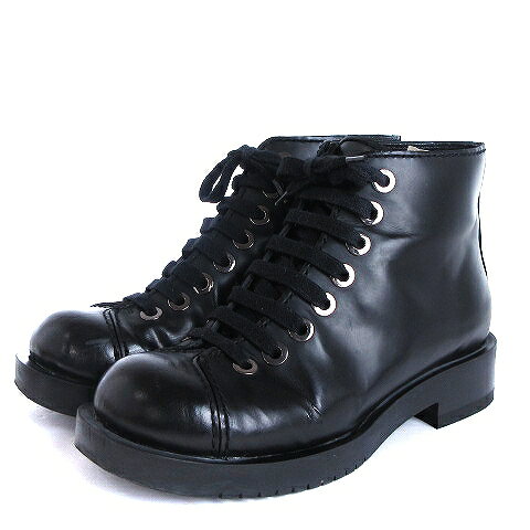 【中古】ジルサンダー JIL SANDER ショートブーツ シューズ 靴 8ホール レザー ヒール ブラック 黒 36 1/2 23.5cm位 ■SM1 レディース 【ベクトル 古着】 240331