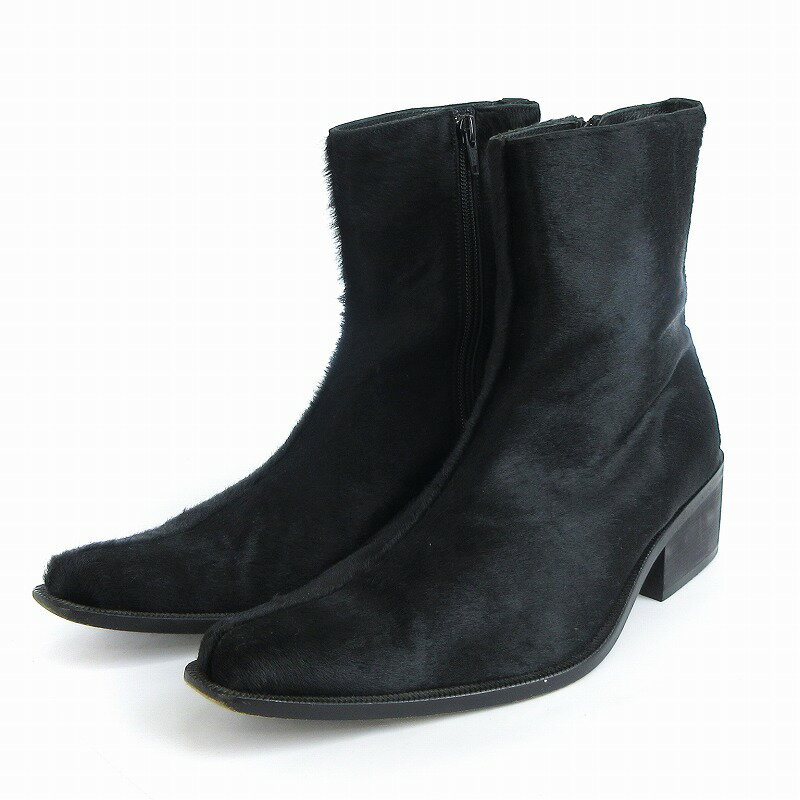 【中古】コムサコレクション COMME CA COLLECTION ショートブーツ ハラコ サイドジップ 黒 ブラック 26 靴 メンズ 【ベクトル 古着】 240413