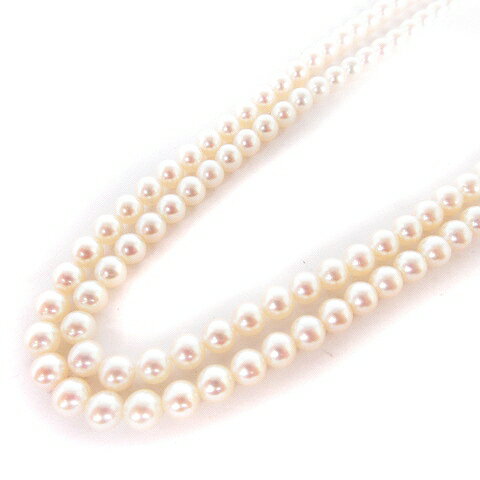 【中古】ミキモト MIKIMOTO パールネックレス 真珠 2連 シルバー 白 ホワイト 0.5mm 総重量 44.7g アクセサリー ジャンク レディース 【ベクトル 古着】 240420