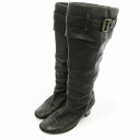 【中古】ダイアナ DIANA ロングブーツ ジョッキー レザー チャンキーヒール ラウンドトゥ 23.5cm 黒 ブラック /UO 1108 レディース 【ベク...