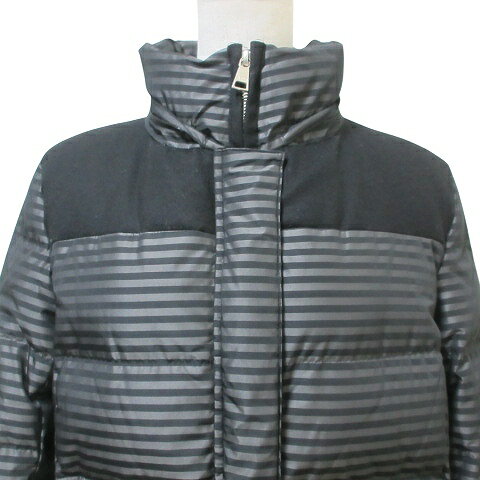 【中古】ソニア ソニアリキエル SONIA SONIA RYKIEL ダウンコート ボーダー ジップアップ スタンドカラー ミドル丈 38 M相当 黒 灰 ■GY19 X レディース 【ベクトル 古着】 250106