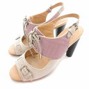 【中古】トッズ TOD'S ストラップサンダル 本革 レザー ハイヒール アンクルストラップ 37 24cm ライトグレー 紫 パープル バイカラー /UO ■GY19 レディース 【ベクトル 古着】 250109(4)