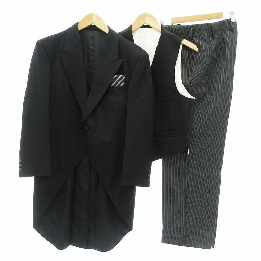 【中古】御幸毛織 ミユキケオリ セットアップ 燕尾服 上下4点セット タキシード ベスト パンツ ネクタイ 94AB4 黒 ブラック /AE メンズ 【ベクトル 古着】 250502 【中古】御幸毛織 ミユキケオリ セットアップ 燕尾服 上下4点セット タキシード ベスト パンツ ネクタイ 94AB4 黒 ブラック /AE メンズ 【ベクトル 古着】 250502
