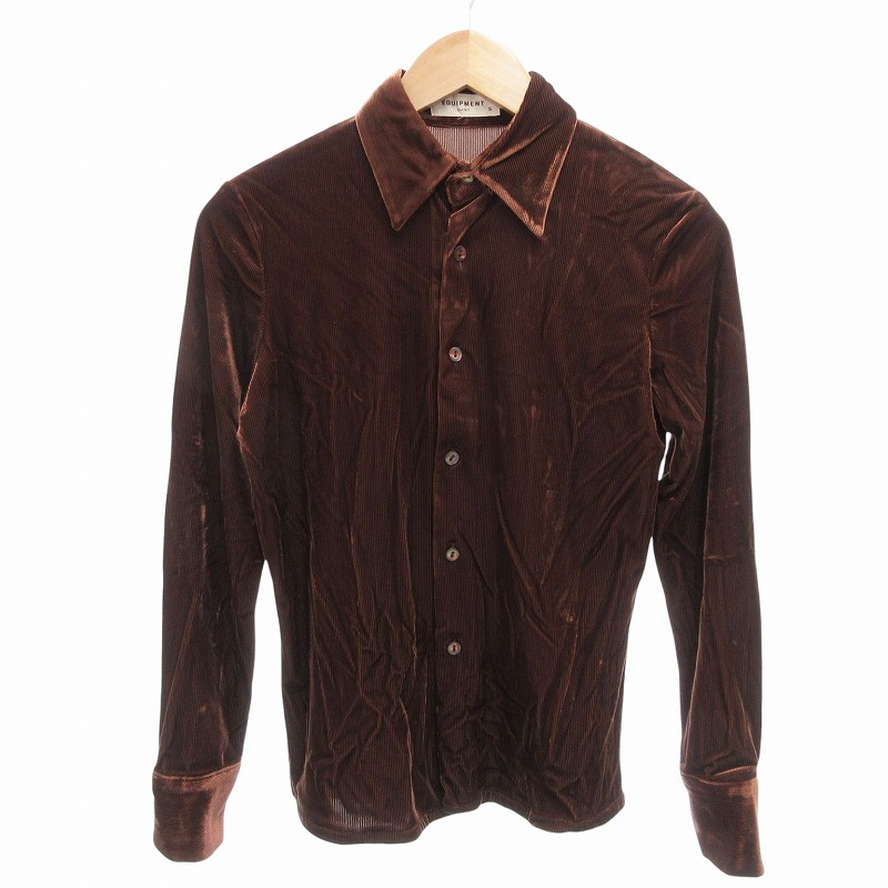 【中古】エキプモン EQUIPMENT シャツ 長袖 コーデュロイ 光沢加工 長袖 S 茶 ブラウン /FF ■GY03 レディース 【ベクトル 古着】 250...