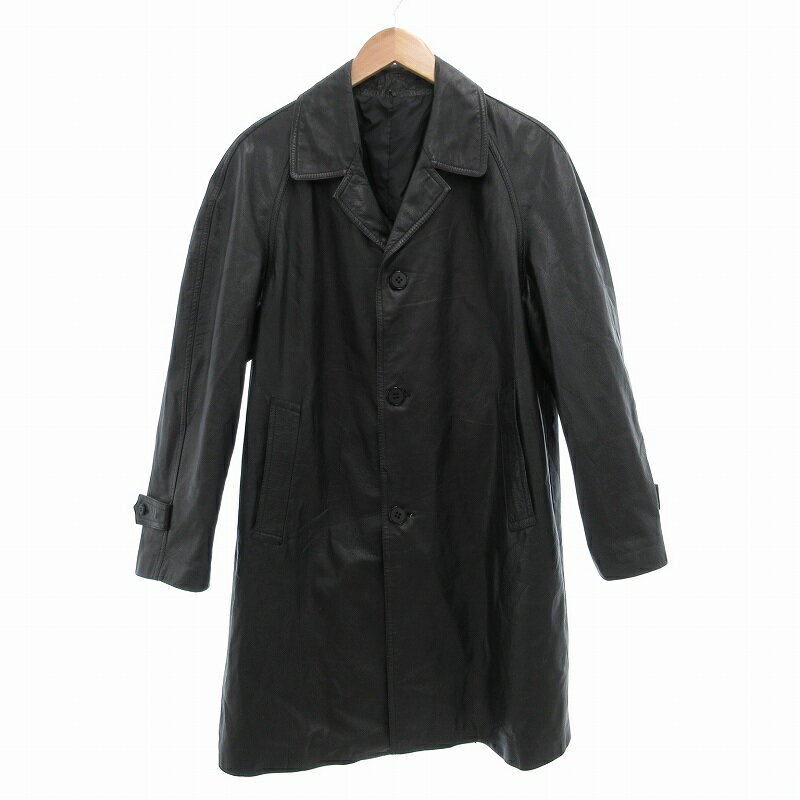 【中古】ノーブランド バルマカーンコート ひざ丈 レザー 黒 /UO メンズ 【ベクトル 古着】 250415