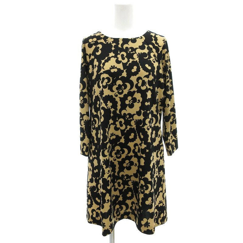【中古】ピエールカルダン Pierre Cardin 美品 チュニックカットソー 総柄 7分袖 40 黒 ブラック 茶 ブラウン /AE レディース 【ベクトル 古着】 250426