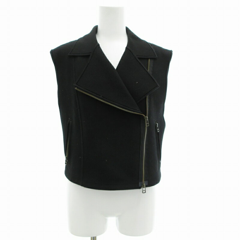 【中古】ランバン LANVIN コレクション Collection ダブルライダースベスト ジャケット ジップアップ 38 黒 ブラック /GV レディース 【ベクトル 古着】 250505