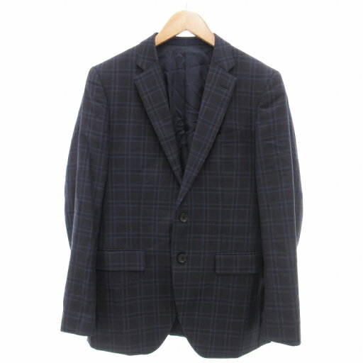 【中古】ランバンオンブルー LANVIN en Bleu スーツ セットアップ テーラードジャケット テーパードパンツ チェック ウール 総裏地 50 紺 ネイビー /TZ メンズ 【ベクトル 古着】 250513