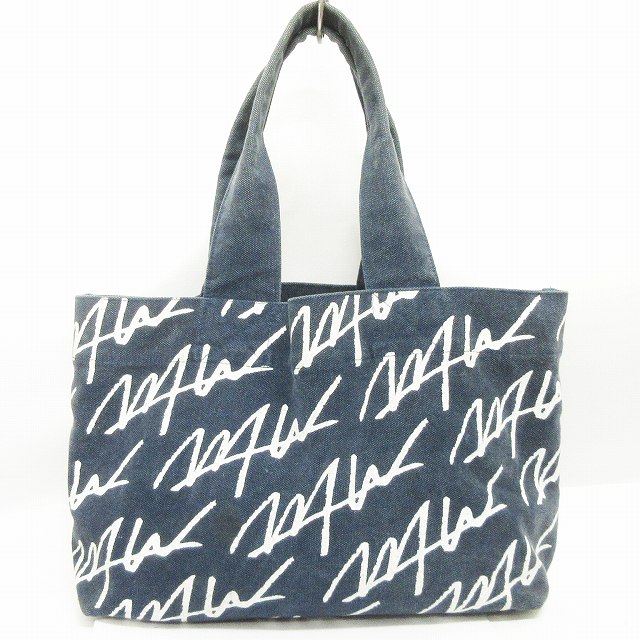 【中古】ダブルティー wtw トートバッグ 肩がけ デニム ロゴプリント 総柄 青 ブルー 鞄 レディース 【ベクトル 古着】 250512