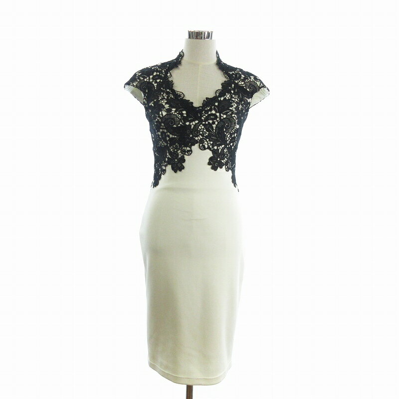 【中古】タダシショージ TADASHI SHOJI 美品 ドレス ワンピース ひざ丈 レース 花柄 AGD688MX 黒 ブラック 白 ホワイト 2 レディース 【ベクトル 古着】 250521
