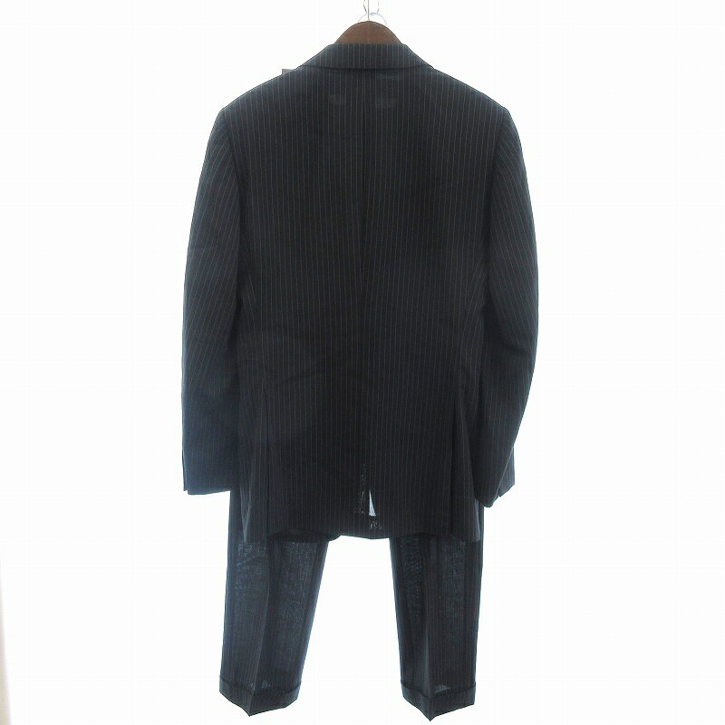 【中古】インヘイル エクスへイル INHALE EXHALE セットアップ テーラードジャケット シングル 3B パンツ スラックス ストライプ 黒 ブラック 175Y メンズ 【ベクトル 古着】 250706