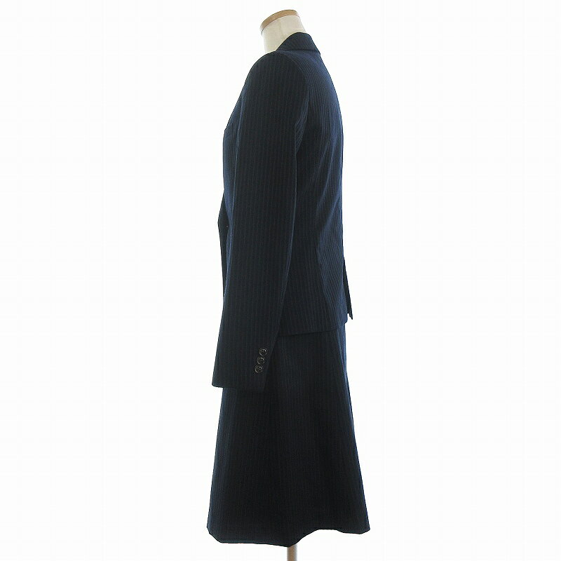 【中古】グリーンレーベルリラクシング ユナイテッドアローズ green label relaxing 美品 スーツ セットアップ ストライプ テーラードジャケット スカート 膝丈 上下サイズ違い 38 40 紺 ネイビー ■FF レディース 【ベクトル 古着】 250708