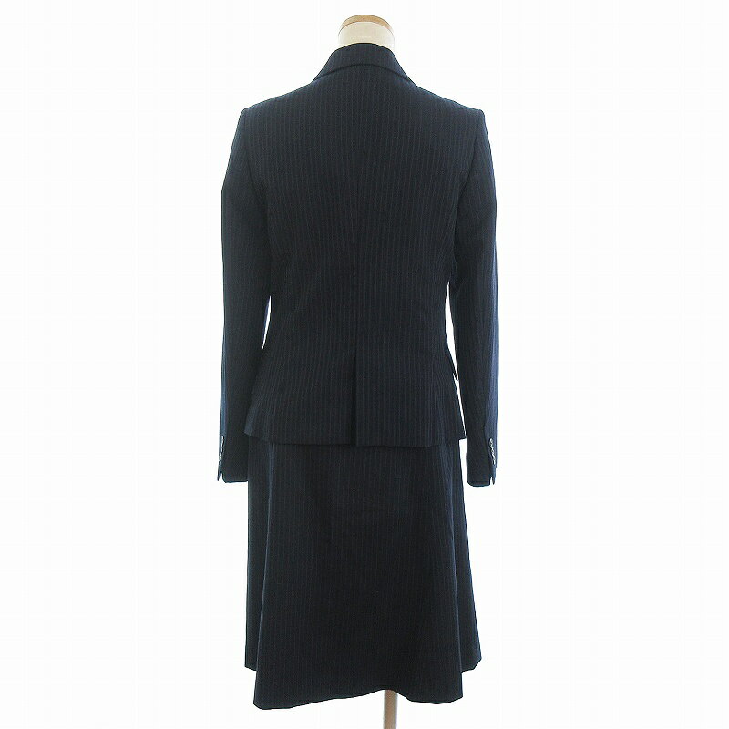 【中古】グリーンレーベルリラクシング ユナイテッドアローズ green label relaxing 美品 スーツ セットアップ ストライプ テーラードジャケット スカート 膝丈 上下サイズ違い 38 40 紺 ネイビー ■FF レディース 【ベクトル 古着】 250708