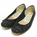 【中古】ファルファーレ barballe バレエシューズ パンプス リボン スパンコール 紺 ネイビー 36 靴 レディース 【ベクトル 古着】 250707