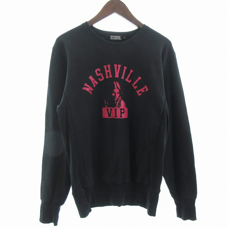 【中古】ヒステリックグラマー HYSTERIC GLAMOUR NASHVILLE ガール トレーナー スウェット 裏毛 プリント 0231CS02 黒 ブラック M メンズ 【ベクトル 古着】 250710