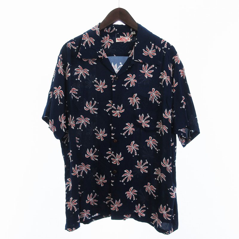 【中古】サンサーフ 東洋 SUN SURF SCATTERED PALMTREE HAWAIIAN SHIRT アロハシャツ 半袖 SS39427 ヤシの木 総柄 青 ブルー L メンズ 【ベクトル 古着】 250805
