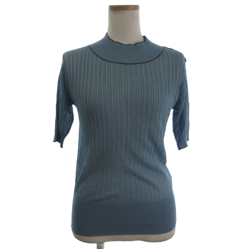 【中古】未使用品 アーバンリサーチ URBAN RESEARCH タグ付き ITEMS パイピングシアーニットプルオーバー カットソー 半袖 ハイネック ラメ 水色 F ■FF レディース 【ベクトル 古着】 250819(4)