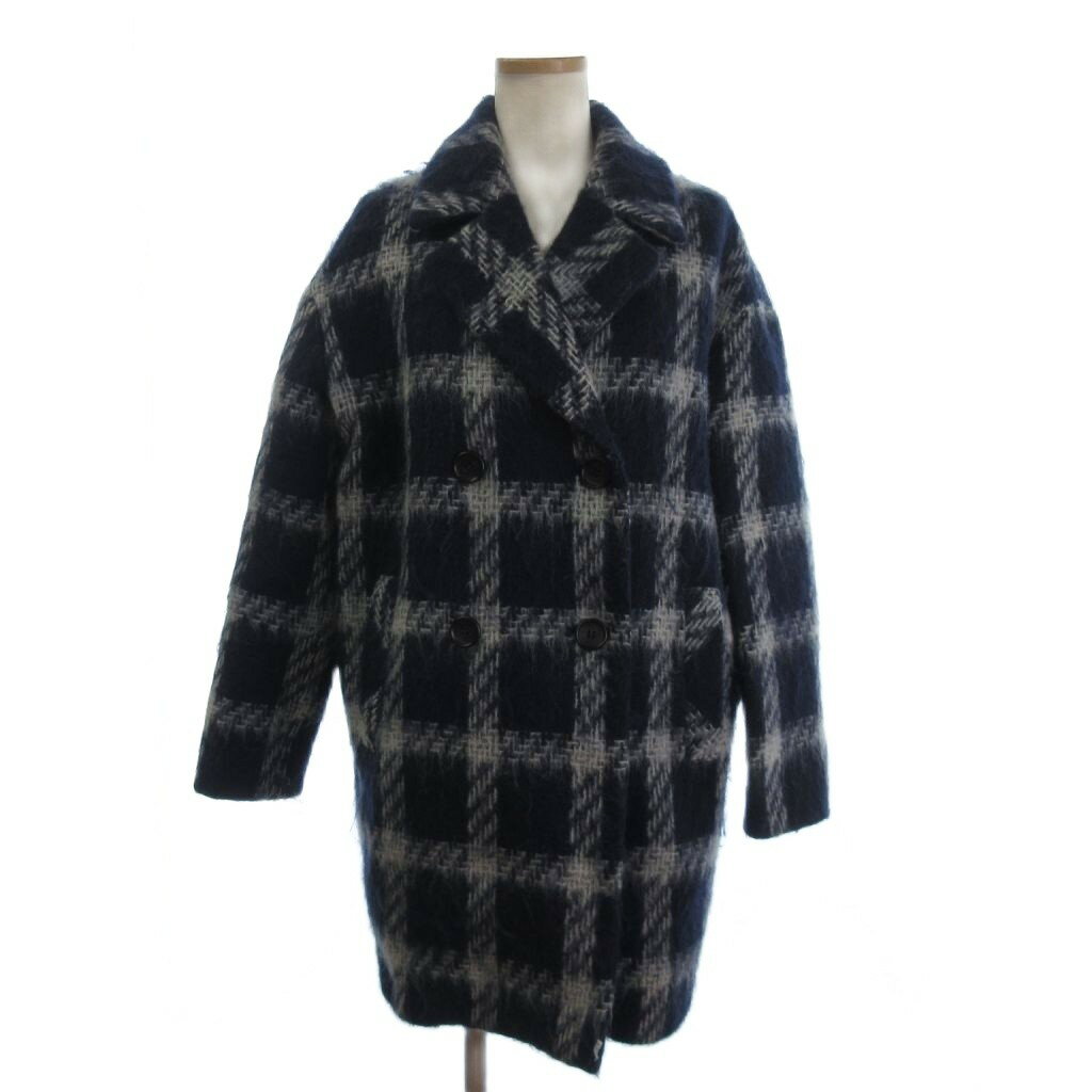 【中古】アンタイトル UNTITLED チェスターコート ダブル モヘヤ混 ウール チェック 紺 ネイビー 3 ■FF レディース 【ベクトル 古着】 250825(4)