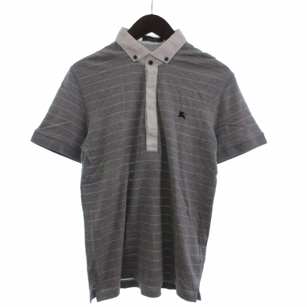 【中古】バーバリーブラックレーベル BURBERRY BLACK LABEL Tシャツ ポロシャツ 半袖 ロゴ 刺繍 コットン BMV35-706-04 グレー 2 メンズ 【ベクトル 古着】 250922