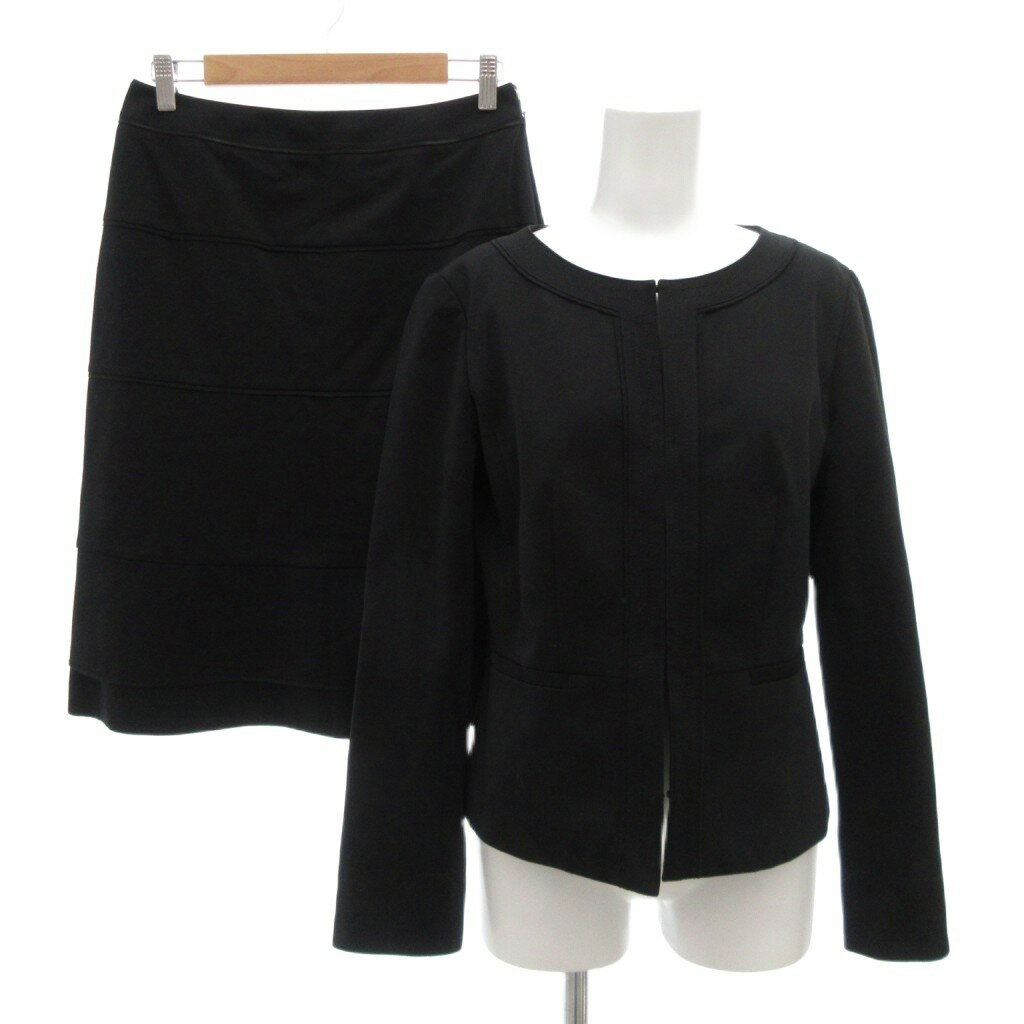 【中古】トランスワーク TRANS WORK セットアップ フォーマル ノーカラージャケット フレアスカート ひざ丈 背抜き 40 黒 ブラック /GV レディース 【ベクトル 古着】 251103(4)