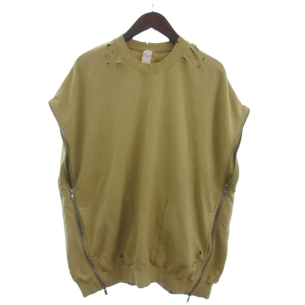 【中古】メインヴェイン main vein サイドジップスウェット トレーナー ノースリーブ ダメージ加工 コットン VJ11-312 黄緑 ライトグリーン 1 メンズ 【ベクトル 古着】 251006