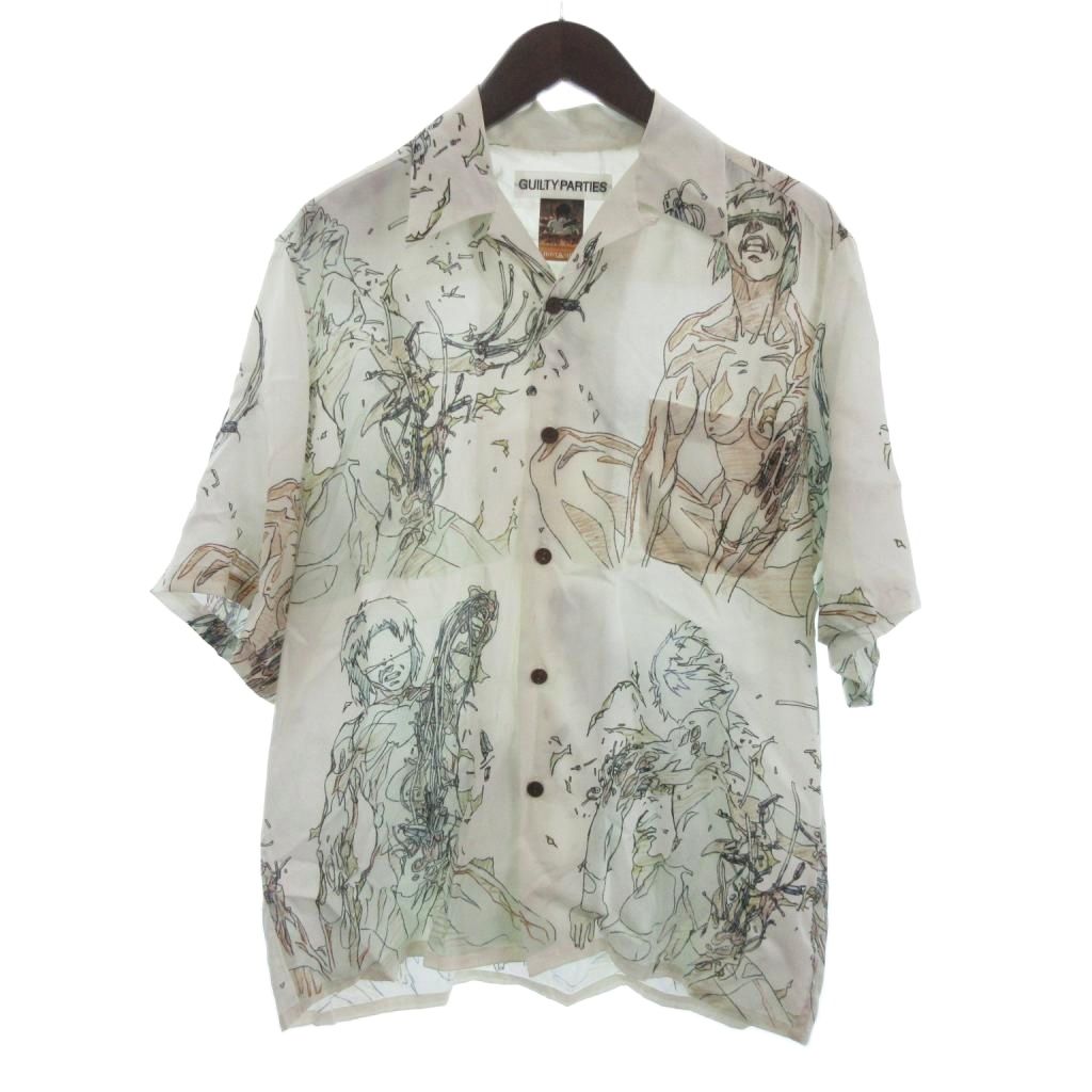 【中古】ワコマリア WACKO MARIA × GHOST IN THE SHELL 攻殻機動隊 アロハシャツ 半袖 開襟 オープンカラー 総柄 白 ホワイト S メンズ 【ベクトル 古着】 251010