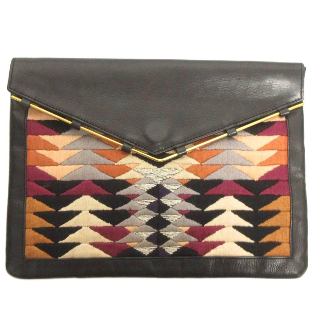 【中古】美品 リジーフォーチュナート Lizzie Fortunato Jewels セカンドバッグ クラッチ 刺繍 レザー ..