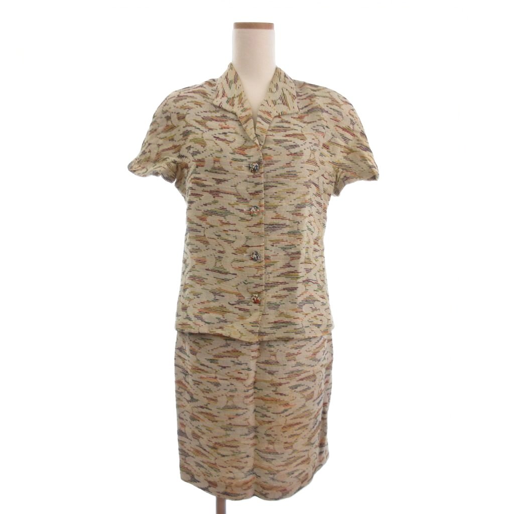 【中古】ミッソーニ MISSONI スカートスーツ セットアップ シャツ ブラウス 半袖 スカート ひざ丈 タイ..